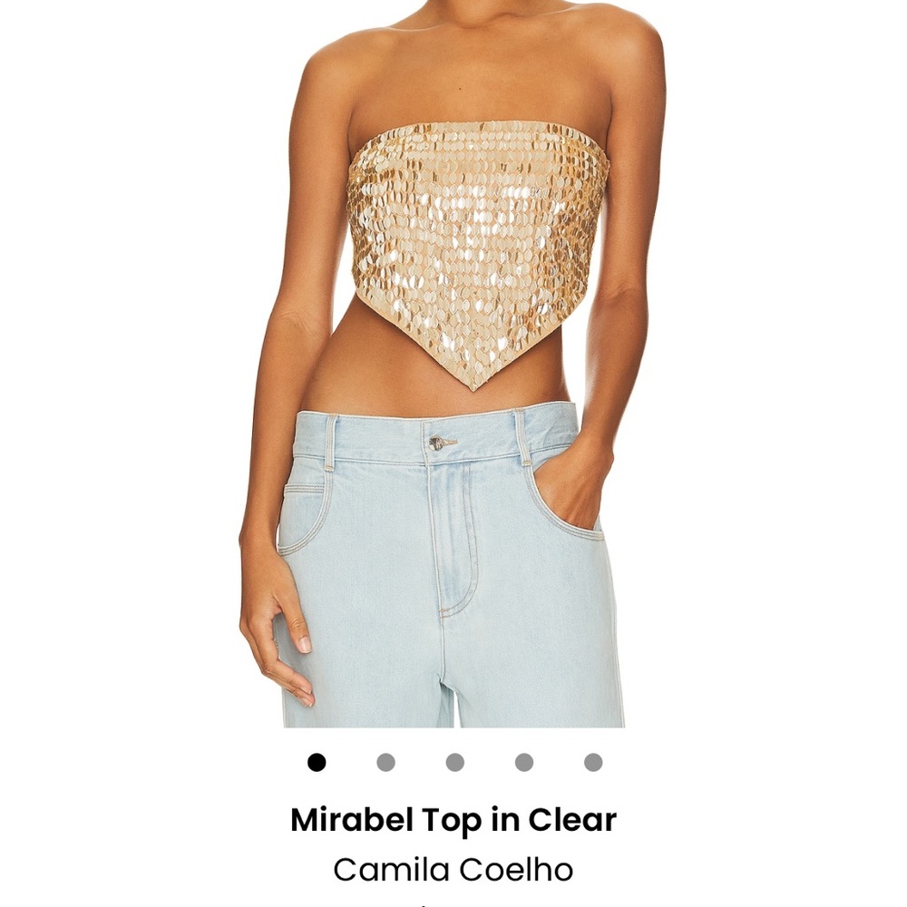 Camila Coelho Gold Sequin Strapless Crop Top